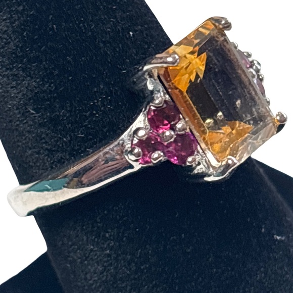 Elegant Yellow and Pink Gemstone 925 Sterling Silver Ring Size 9 - Picture 2 of 5